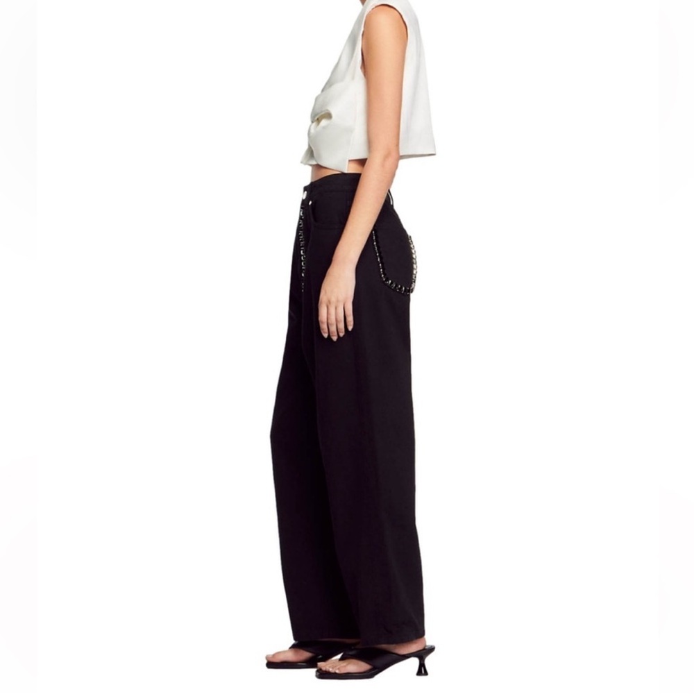 NWOT Sandro Black High-Rise Wide-Leg Jeans - Picture 5 of 6